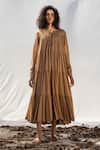 Kharakapas_Brown Tiered Midi Dress  _Online_at_Aza_Fashions