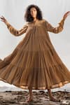 Buy_Kharakapas_Brown Tiered Midi Dress  _at_Aza_Fashions