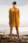 Shop_Kharakapas_Yellow Printed A-line Cotton Dress _Online_at_Aza_Fashions