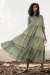 Buy Kharakapas Green Tiered Midi Dress at Aza Fashions Buy_Kharakapas_Green Tiered Midi Dress _at_Aza_Fashions