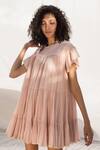 Kharakapas_Pink Tiered Frill Dress _at_Aza_Fashions