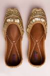 Shop_Kasually Klassy_Gold Leather Embroidered Juttis_at_Aza_Fashions