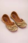 Kasually Klassy_Gold Leather Embroidered Juttis_Online_at_Aza_Fashions