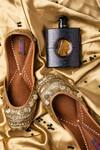 Shop_Kasually Klassy_Gold Leather Embroidered Juttis_Online_at_Aza_Fashions