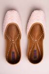 Shop_Kasually Klassy_Peach Leather Pearl Embroidered Juttis_at_Aza_Fashions