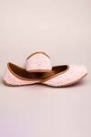 Kasually Klassy_Peach Leather Pearl Embroidered Juttis_Online_at_Aza_Fashions