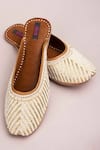 Kasually Klassy_White Leather Pearl Embroidered Juttis_Online_at_Aza_Fashions