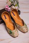 Buy_Kasually Klassy_Green Leather Floral Embroidered Juttis_at_Aza_Fashions