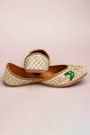 Kasually Klassy_Green Leather Floral Embroidered Juttis_Online_at_Aza_Fashions