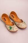 Shop_Kasually Klassy_Green Leather Floral Embroidered Juttis_Online_at_Aza_Fashions