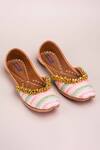 Kasually Klassy_Pink Leather Embroidered Juttis_Online_at_Aza_Fashions