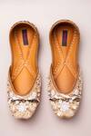 Shop_Kasually Klassy_Beige Leather Embroidered Juttis_at_Aza_Fashions