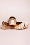 Shop_Kasually Klassy_Beige Leather Embroidered Juttis_Online_at_Aza_Fashions