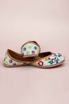 Buy_Kasually Klassy_Blue Leather Bird Embroidered Juttis_Online_at_Aza_Fashions