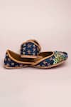 Kasually Klassy_Blue Leather Floral Embroidered Juttis_Online_at_Aza_Fashions