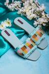 Buy_Kasually Klassy_Blue Leather Bead Embroidered Flats_at_Aza_Fashions