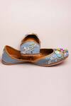 Buy_Kasually Klassy_Grey Leather Bird Embroidered Juttis_Online_at_Aza_Fashions