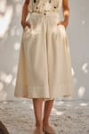 Buy_Kharakapas_Off White Mulmul Cotton Solid Sweet Mist Flared Culottes  _Online_at_Aza_Fashions