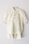 Kharakapas_Ivory Cotton Plain Pathani Kurta Set_Online_at_Aza_Fashions