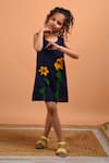 Kalp_Blue Cotton Applique Sunflower Dress _Online_at_Aza_Fashions