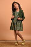 Buy_Kalp_Green Cotton Embroidery Printed Dress And Jacket _at_Aza_Fashions