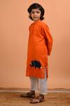 Kalp_Orange Cotton Embroidery Hathi Patch Kurta Set _Online_at_Aza_Fashions