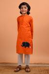 Buy_Kalp_Orange Cotton Embroidery Hathi Patch Kurta Set _Online_at_Aza_Fashions