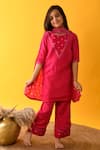 Buy_Kalp_Pink Muslin, Silk, Cotton Lace, Embroidery Bandhani Kurta Set _at_Aza_Fashions