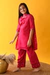 Kalp_Pink Muslin, Silk, Cotton Lace, Embroidery Bandhani Kurta Set _Online_at_Aza_Fashions