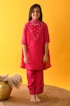 Buy_Kalp_Pink Muslin, Silk, Cotton Lace, Embroidery Bandhani Kurta Set _Online_at_Aza_Fashions
