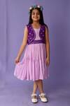 Buy_Kalp_Purple Muslin Silk Hand Dyed Bandhani Jacket And Dress Set _at_Aza_Fashions