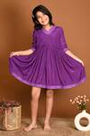 Buy_Kalp_Purple Muslin, Silk, Cotton Lace Woven Gathered Dress _at_Aza_Fashions