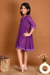 Kalp_Purple Muslin, Silk, Cotton Lace Woven Gathered Dress _Online_at_Aza_Fashions