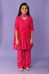 Buy_Kalp_Pink Muslin, Silk Lace Hot Angarkha Kurta Palazzo Set _at_Aza_Fashions