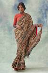 Buy_Kasturi Kundal_Beige Pure Tussar Silk Kalamkari Floral Chitrani Saree  _at_Aza_Fashions