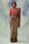 Kasturi Kundal_Beige Pure Tussar Silk Kalamkari Floral Chitrani Saree  _Online_at_Aza_Fashions