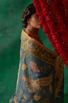 Shop_Kasturi Kundal_Gold Pure Tussar Silk Kalamkari Floral Muktamani Saree  _Online_at_Aza_Fashions