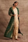 Shop_Kasturi Kundal_Green Base Fabric Satin Embroidery Open Banarasi Handloom Jacket  _at_Aza_Fashions