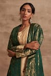 Shop_Kasturi Kundal_Green Base Fabric Satin Embroidery Open Banarasi Handloom Jacket  _Online_at_Aza_Fashions