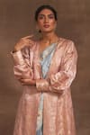 Kasturi Kundal_Pink Base Fabric Satin Woven Floral Sailmani Banarasi Handloom Jacket  _Online_at_Aza_Fashions