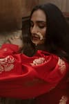 Kasturi Kundal_Red Base Fabric Satin Embroidery Notched Banarasi Handloom Jacket  _Online_at_Aza_Fashions