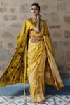 Buy_Kasturi Kundal_Yellow Base Fabric Satin Embroidery Open Banarasi Handloom Jacket  _at_Aza_Fashions