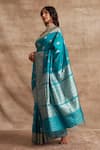 Shop_Kasturi Kundal_Blue Base Fabric Pure Silk Banarasi Handloom Saree _at_Aza_Fashions