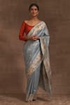 Buy_Kasturi Kundal_Blue Base Fabric Pure Silk Woven Floral Kumud Kilol Zari Work Saree  _at_Aza_Fashions