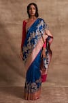 Buy_Kasturi Kundal_Blue Base Fabric Pure Silk Banarasi Handloom Saree For Women_at_Aza_Fashions