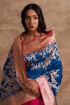 Shop_Kasturi Kundal_Blue Base Fabric Pure Silk Banarasi Handloom Saree For Women_Online_at_Aza_Fashions