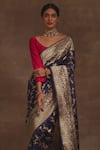 Buy_Kasturi Kundal_Blue Champai Noor Jaal Zari Saree  _Online_at_Aza_Fashions