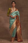 Buy_Kasturi Kundal_Blue Roop Bazar Kadiyal Border Zari Saree _at_Aza_Fashions