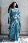 Buy_Kasturi Kundal_Blue Silk Banarasi Handloom Saree_at_Aza_Fashions
