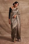 Buy_Kasturi Kundal_Grey Base Fabric Pure Silk Banarasi Handloom Saree _at_Aza_Fashions